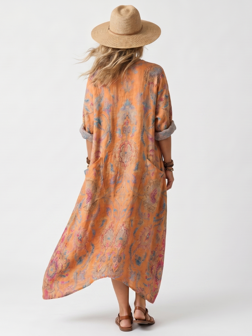 Romy | Notch Neck Printed Oversized Pocket Midi Dress — view 4