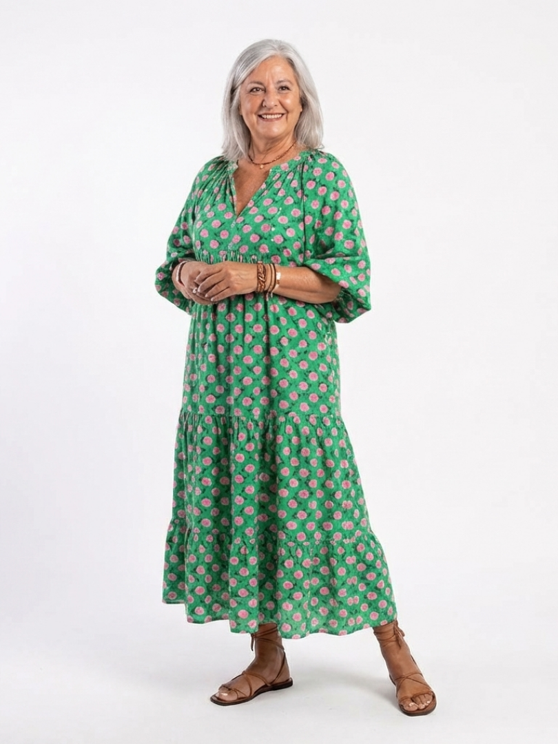Fiora | Floral Print V-Neck Tiered Midi Dress — view 4
