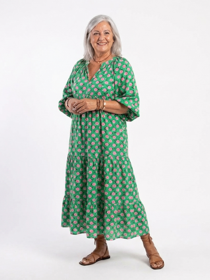 Fiora | Floral Print V-Neck Tiered Midi Dress — view 4