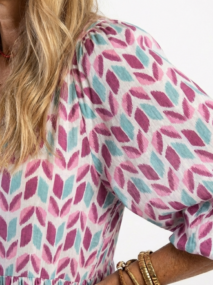 Mireya | Geometric Print Long Sleeve Tiered Midi Dress — view 3