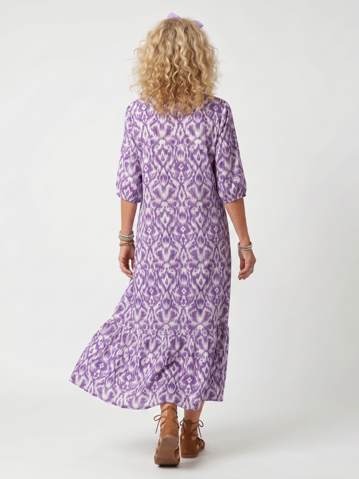 Penelope | Printed Tassel Tie Midi Dress — view 4
