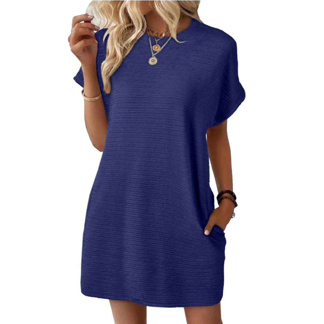EVASHA | Casual Minimalist Round Neck Summer Mini Dress — view 4