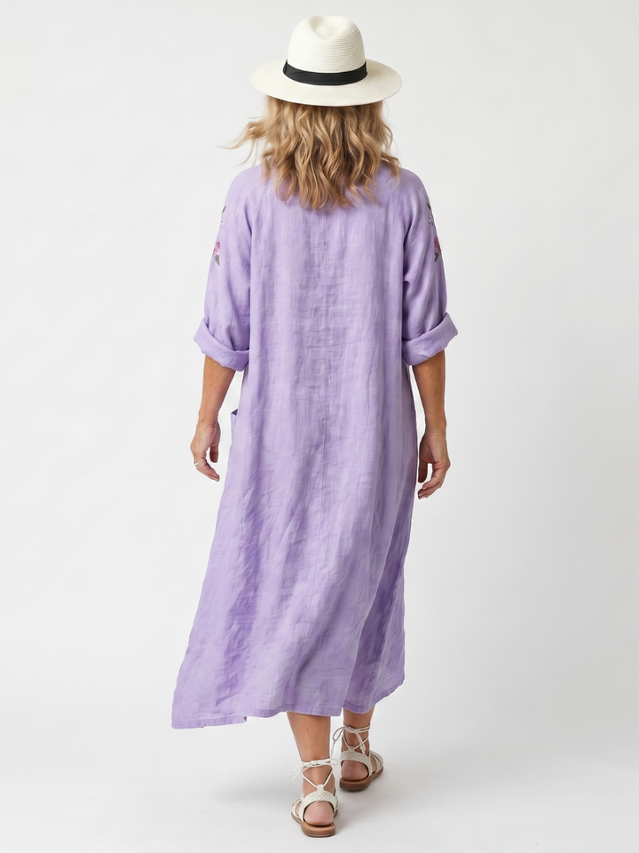Tavi | Floral Embroidered Oversized Pocket Midi Dress — view 4