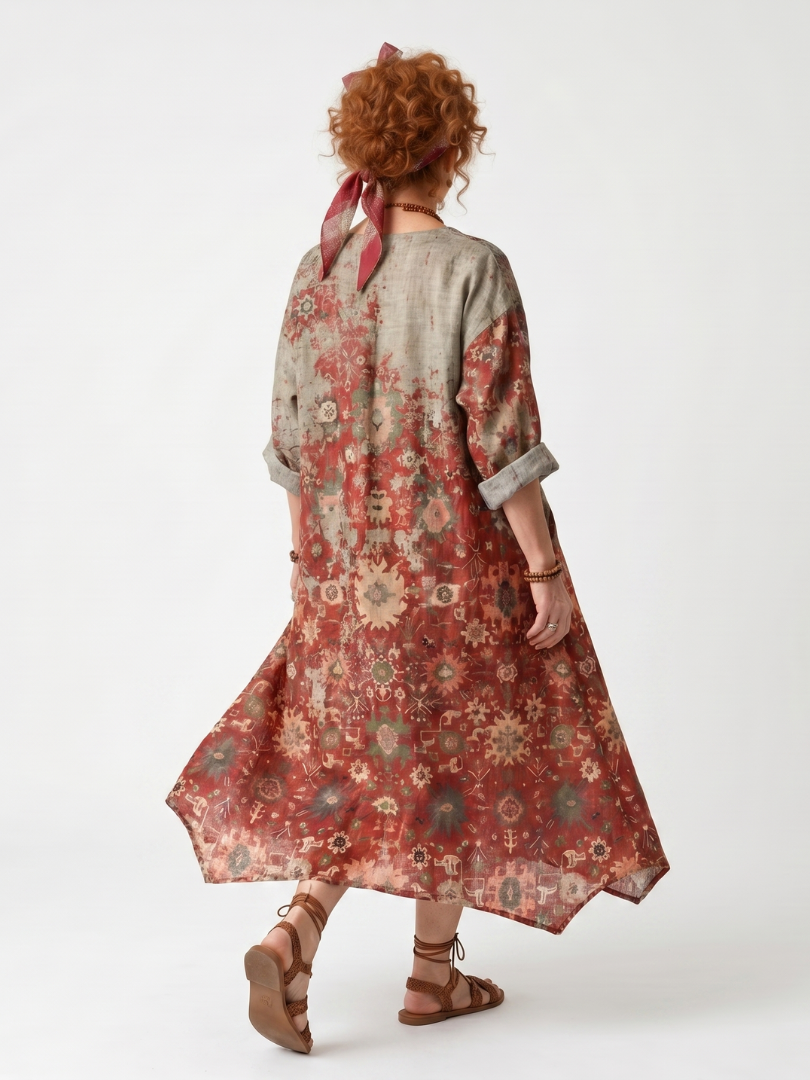 Marigolde | Mixed Pattern Relaxed Pocket Midi Dress — view 4