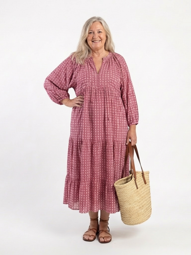 Arlette | Geometric Print Long Sleeve Midi Dress — view 4