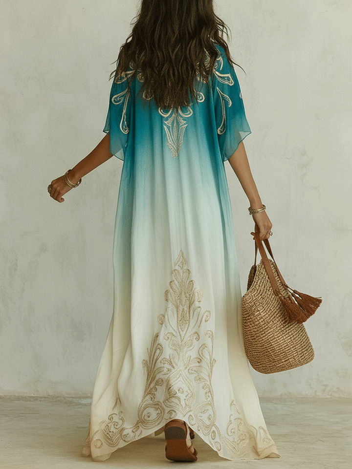 Piper | Aqua Ombre Kaftan Maxi Dress — view 7