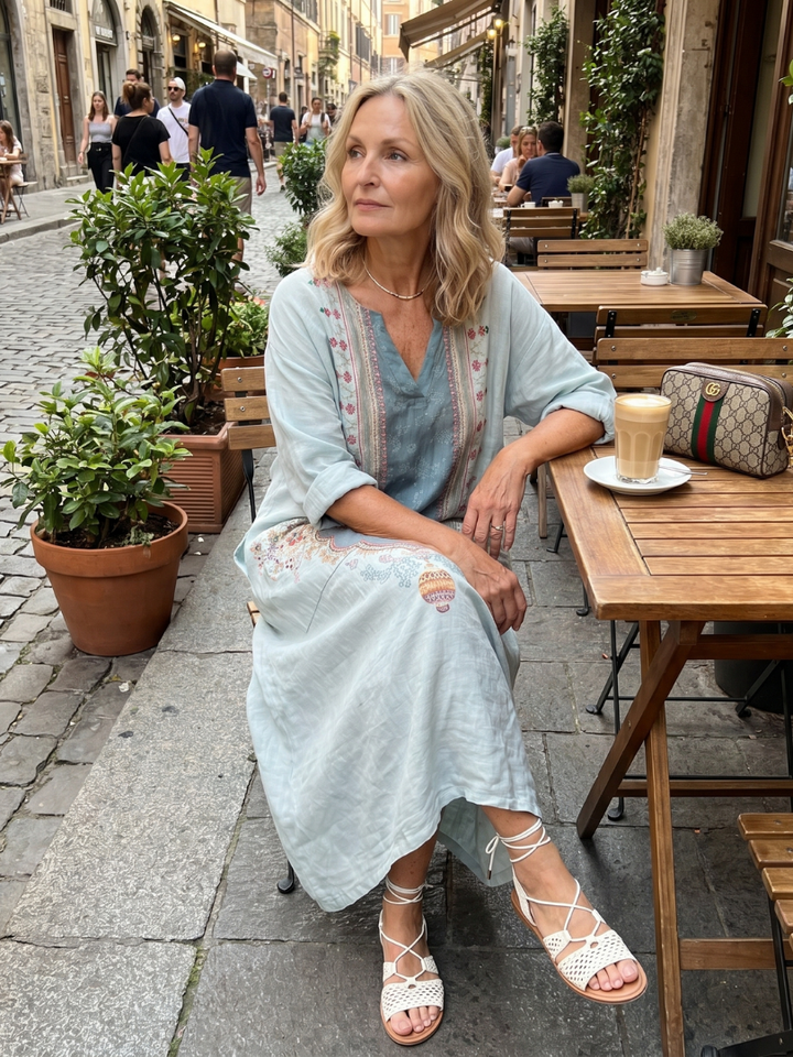 Kassiani | Ornate Panel Embroidered Oversized Pocket Midi Dress — view 4