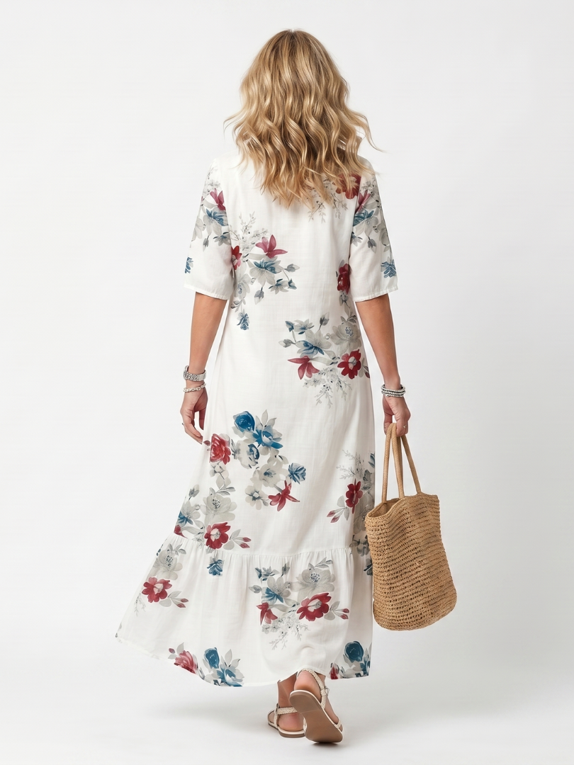 Maeva | Scattered Floral Tassel Tie Midi Dress — view 4