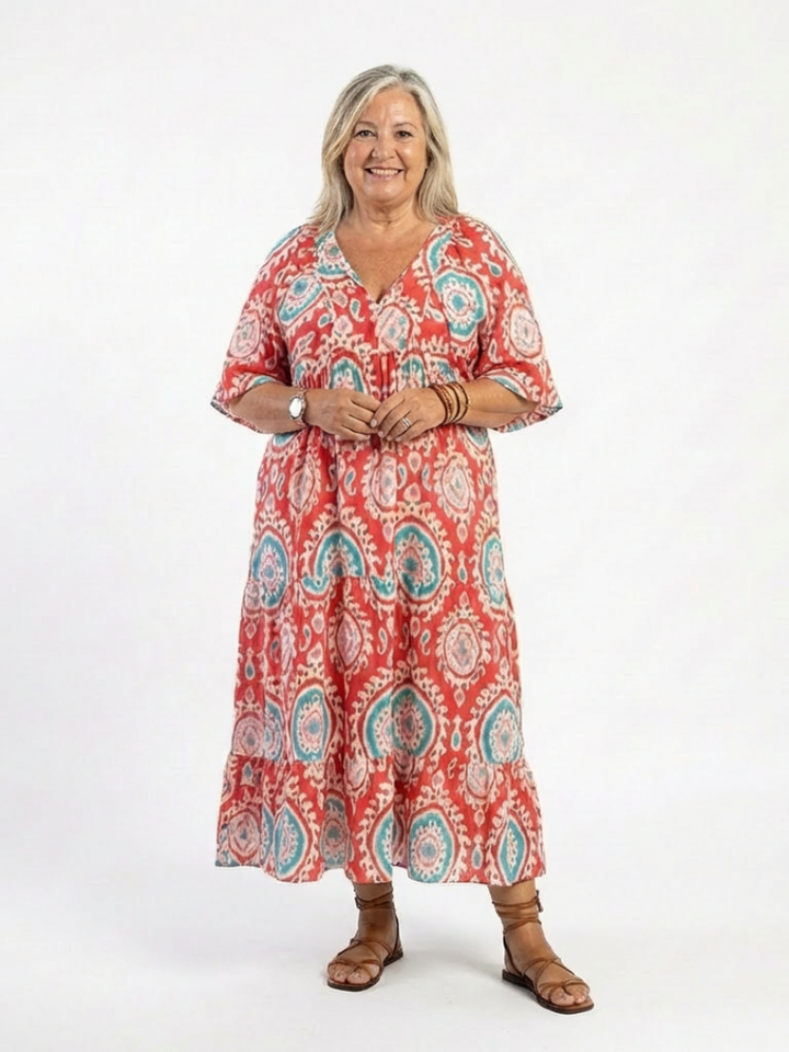 Zaria | Paisley Print V-Neck Short Sleeve Midi Dress — view 5