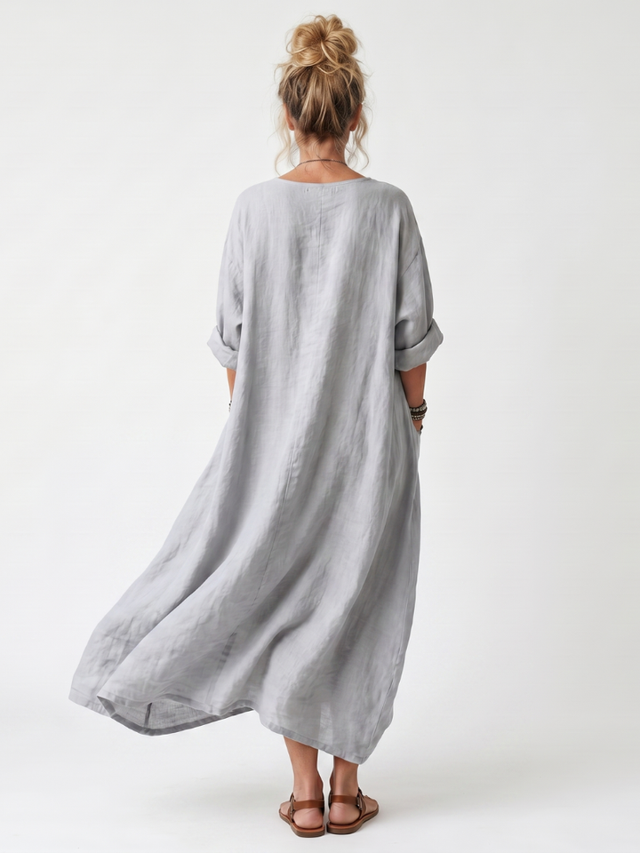 Raina | Contrast Panel Embroidered Oversized Pocket Midi Dress — view 4