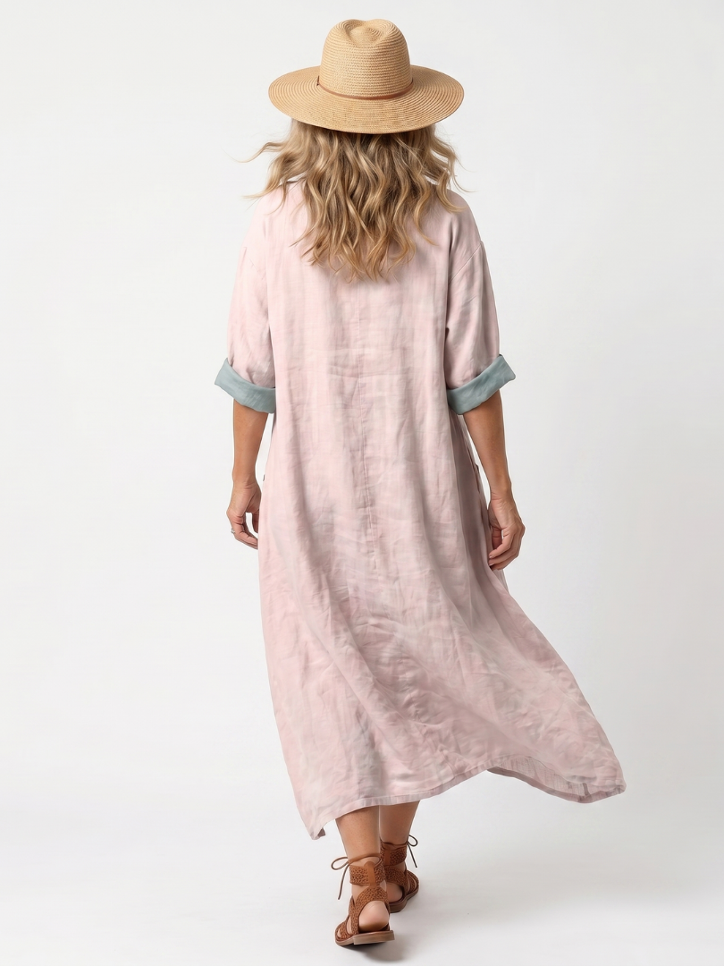 Kenza | Embroidered Panel Relaxed Pocket Midi Dress — view 4