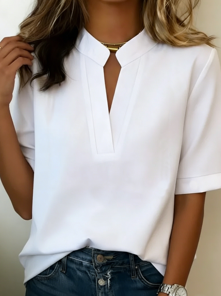 Margot | White Chic V-Neck Blouse — view 7