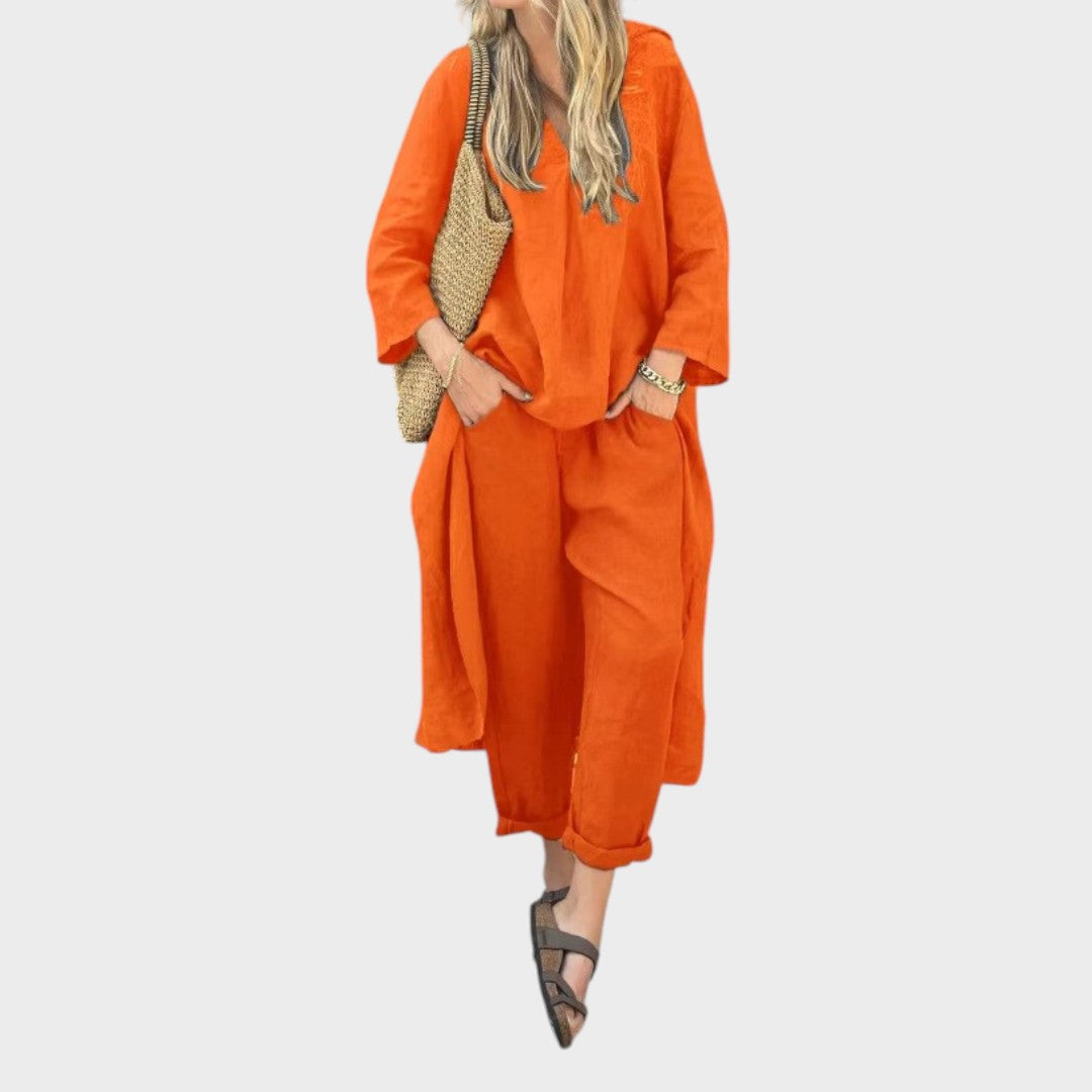 Solura | Two-Piece Cotton Set with V Line