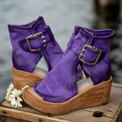 Rue | Black Open Toe Buckle Ankle Boots — view 2