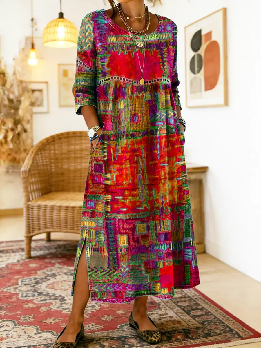 Manuela | Printed Dress with Ethnic Patchwork — view 9
