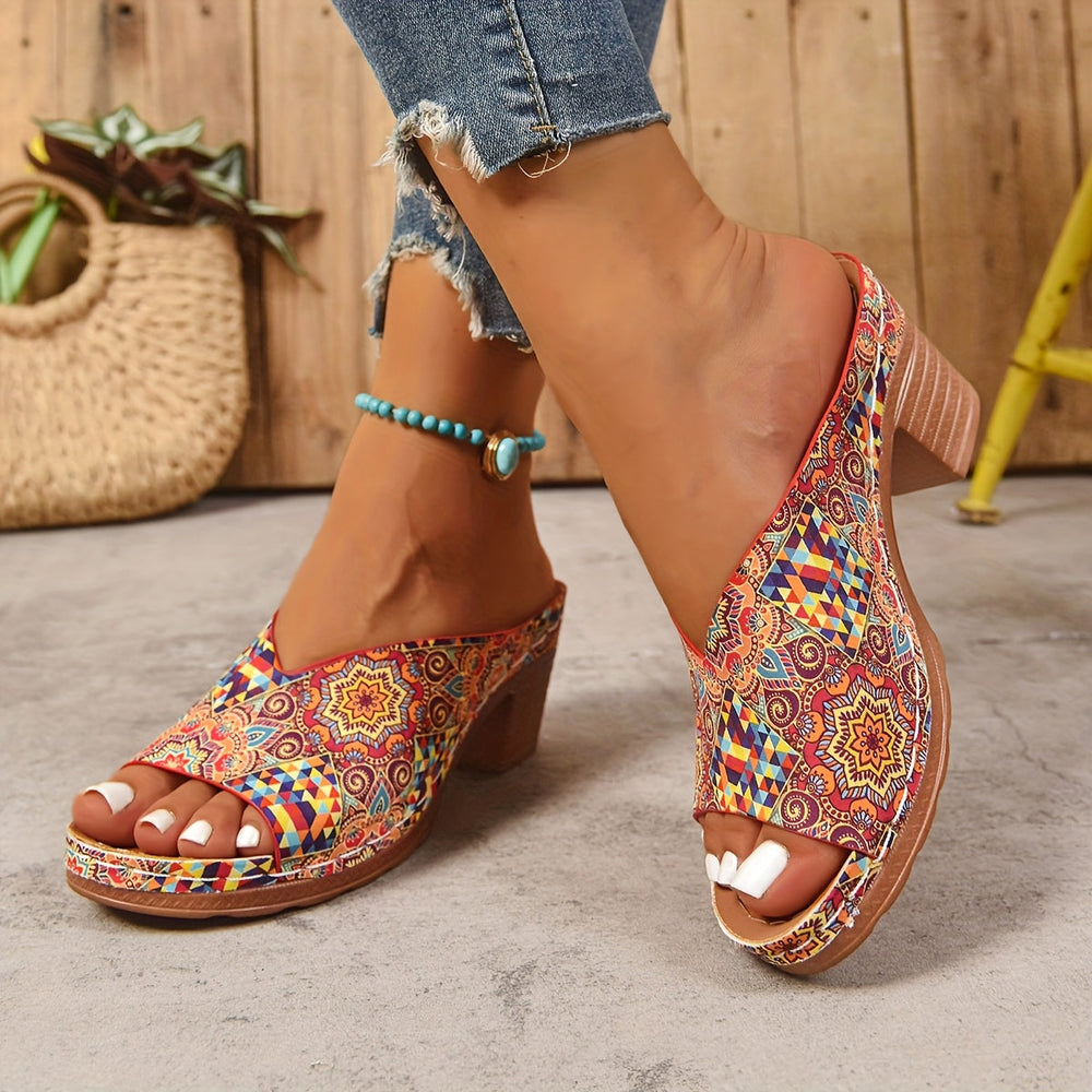 Sophia | Floral Chunky Heel Sandals — view 2