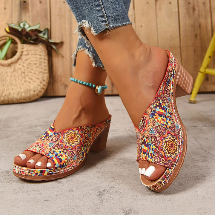 Sophia | Floral Chunky Heel Sandals — view 2