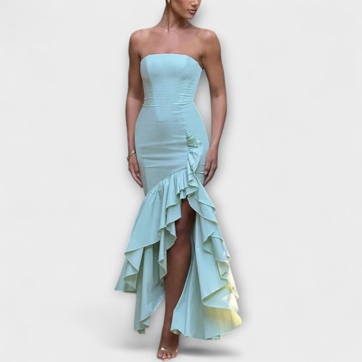 Zuri | Maxi dress with off-the-shoulder design and asymmetrical hem