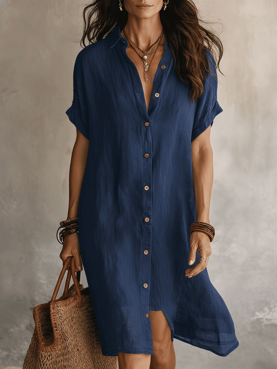 Georgie | Black Linen Relaxed Midi Dress — view 9