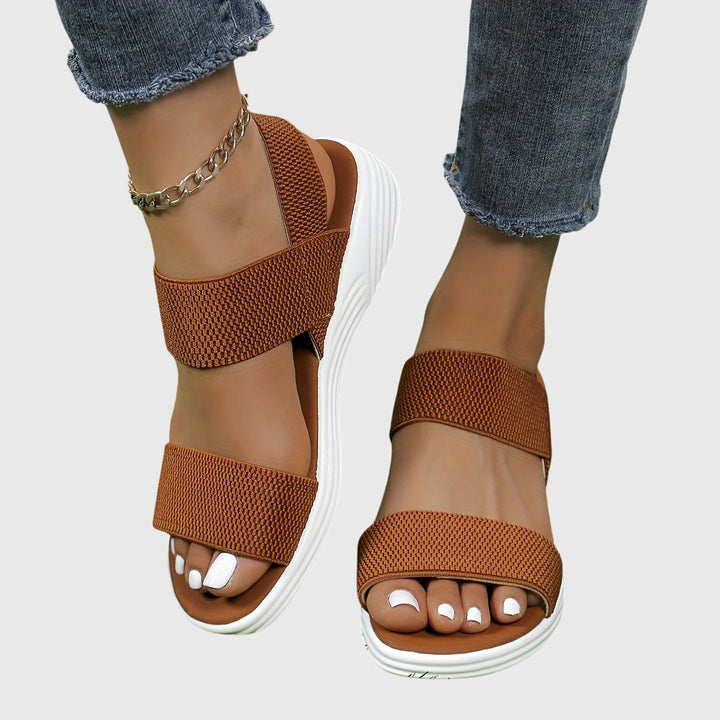 Emila | Beige Cross Strap Wedge Sandals — view 12