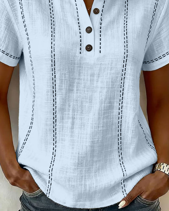Linda | Casual Button V-Neck Tee — view 7