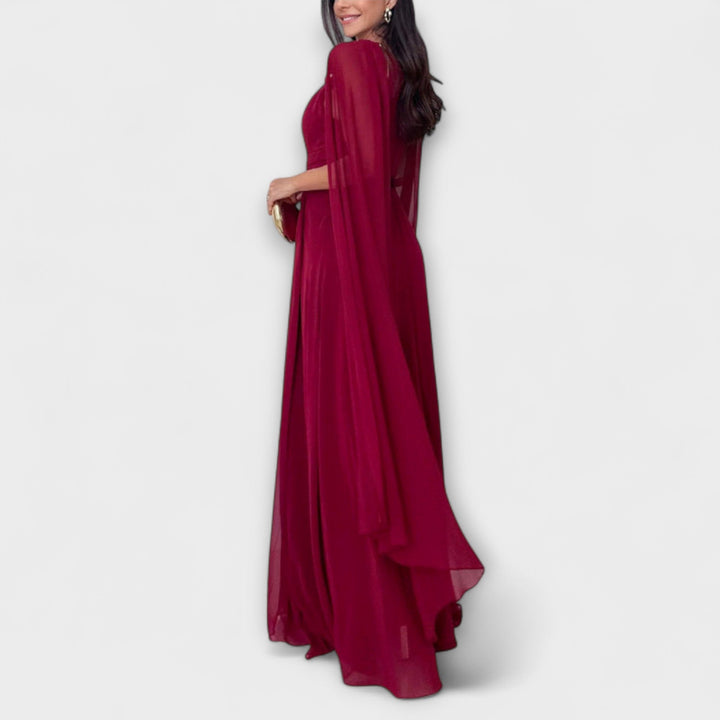 Mabel | Elegant Maxi Dresses with Cape and High Slit