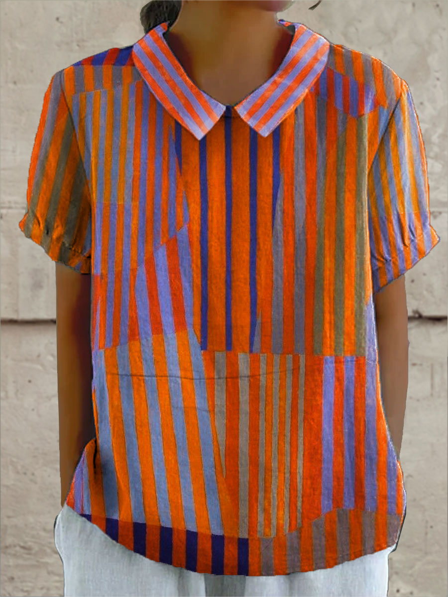 Nina | Blue Geometric Striped Shirt