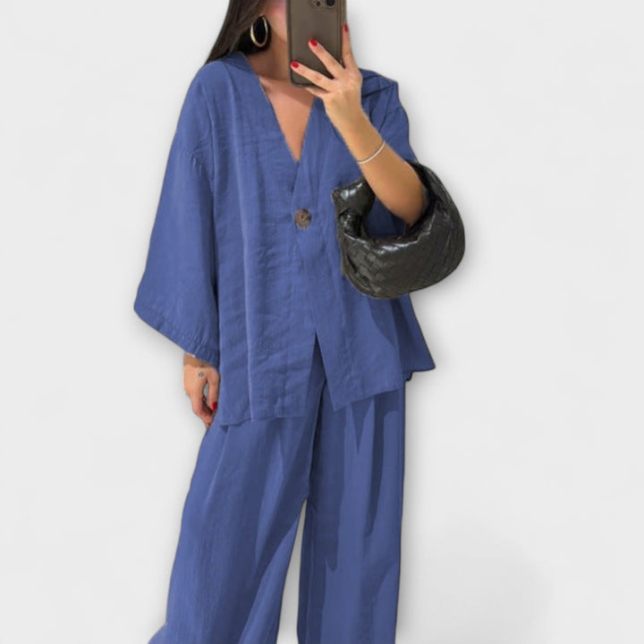 Jacqueline | Casual V-Neck Top and Pants Duo