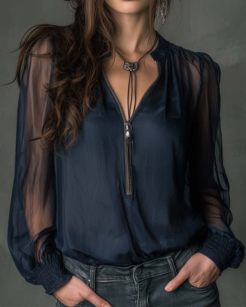 Helen | Half-Zip Knit Blouse — view 2