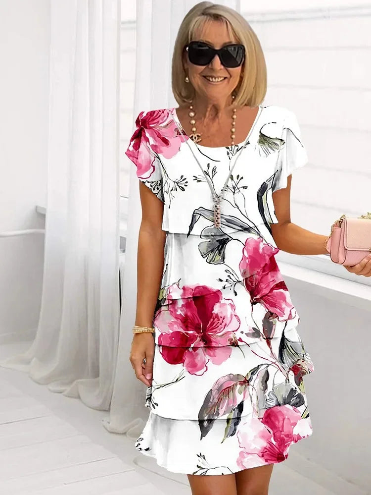 Giselle | White Floral Pleated Ruffle Dress