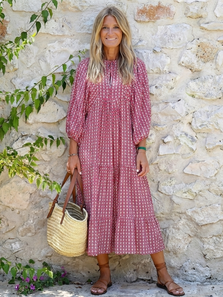 Arlette | Geometric Print Long Sleeve Midi Dress — view 5