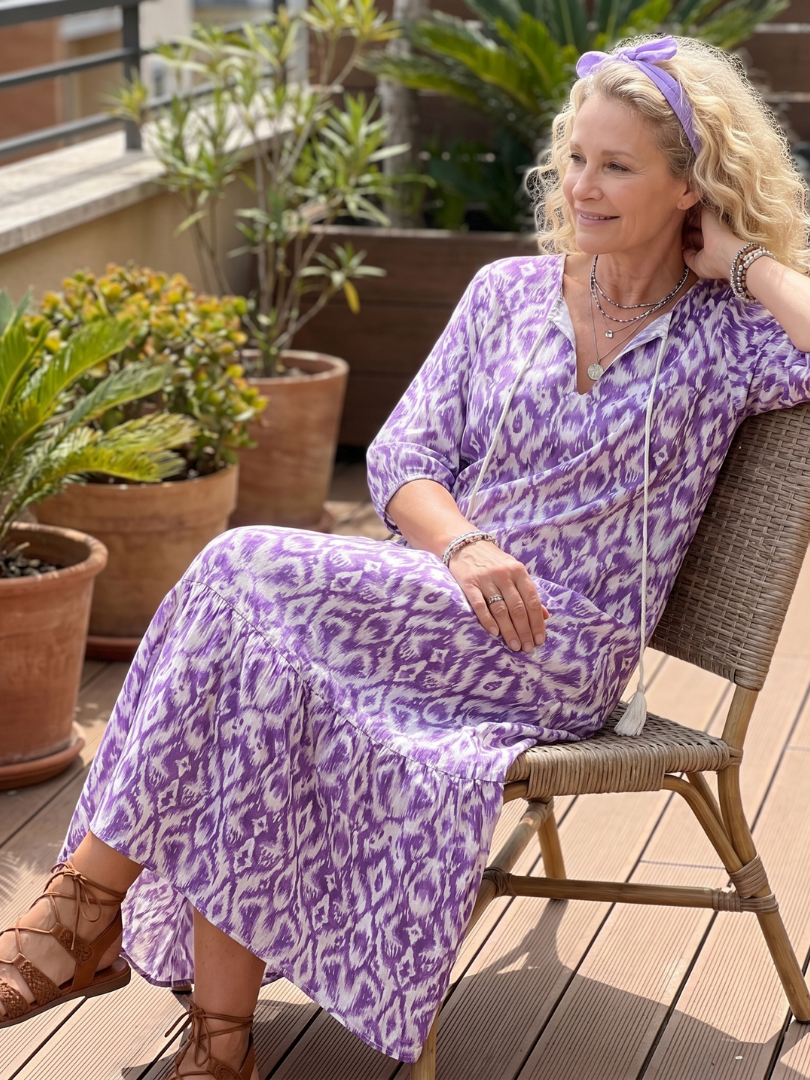 Penelope | Printed Tassel Tie Midi Dress — view 5