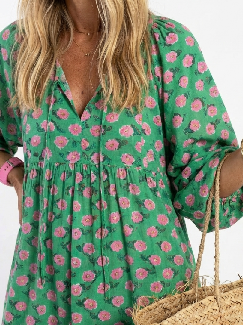 Fiora | Floral Print V-Neck Tiered Midi Dress — view 2