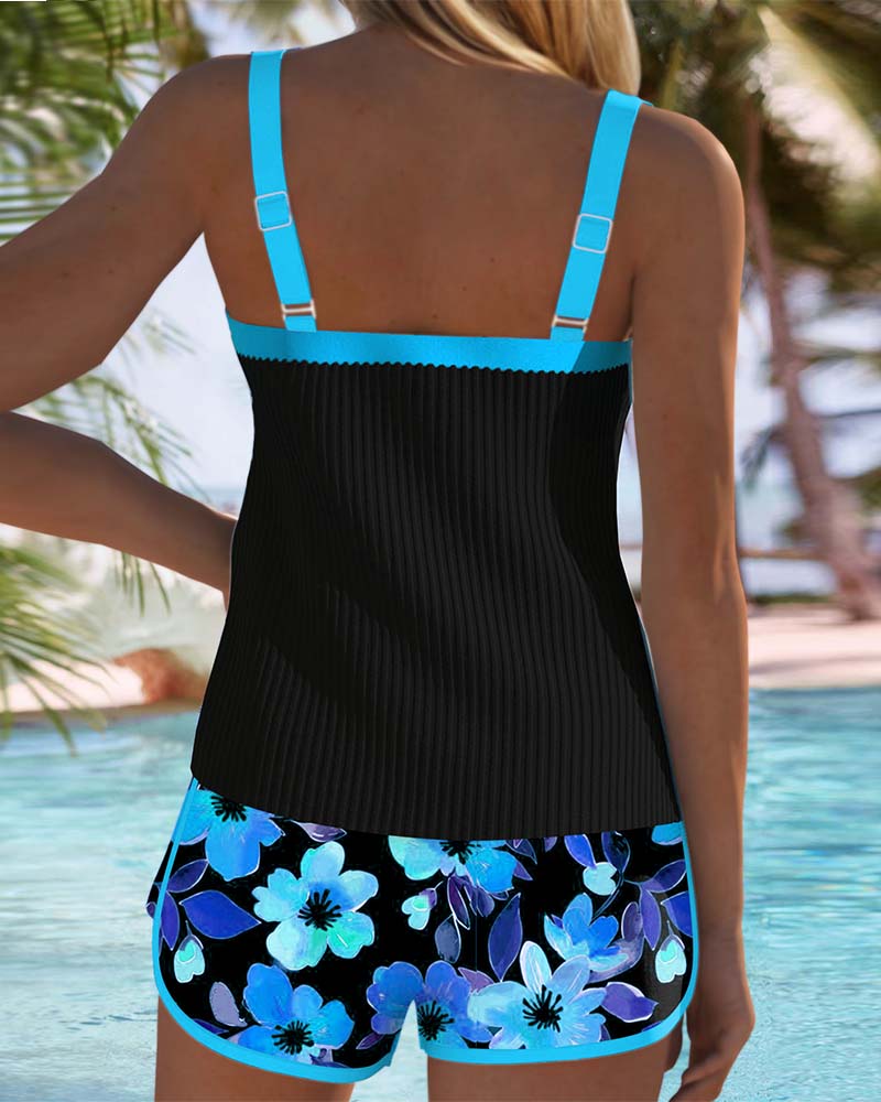 Matilda | Orange Print Two Piece Beach Tankini Pants — view 13