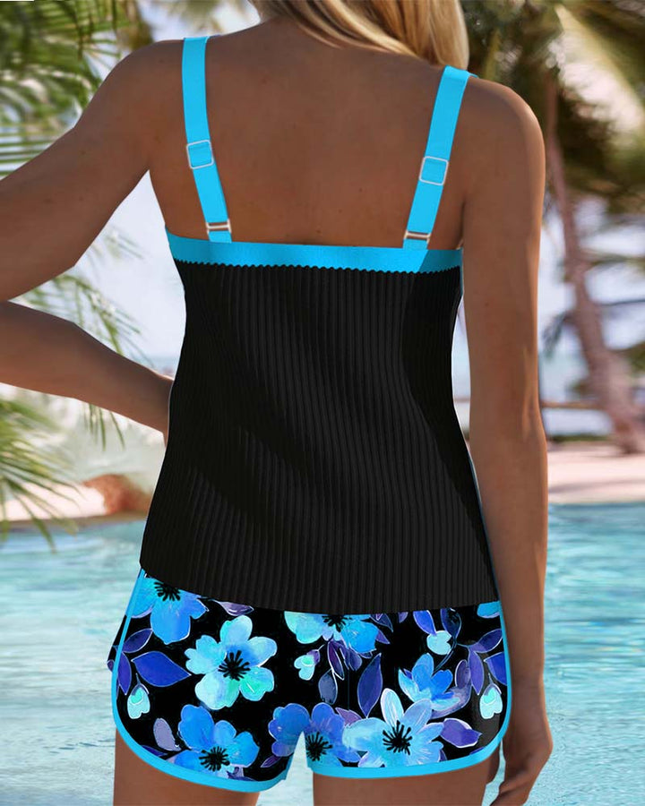 Matilda | Orange Print Two Piece Beach Tankini Pants — view 13