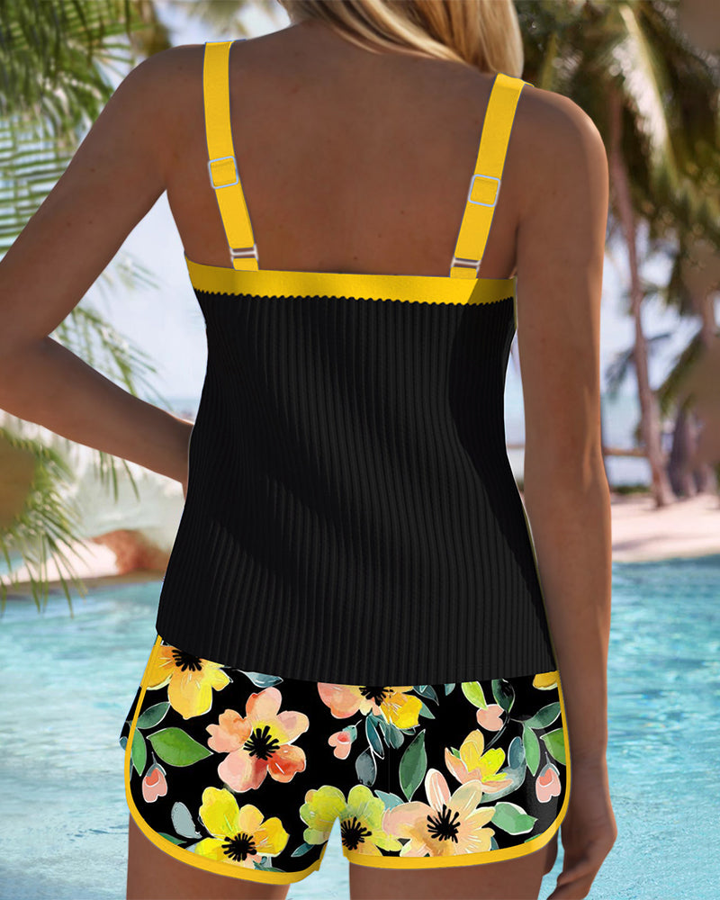 Matilda | Orange Print Two Piece Beach Tankini Pants — view 7