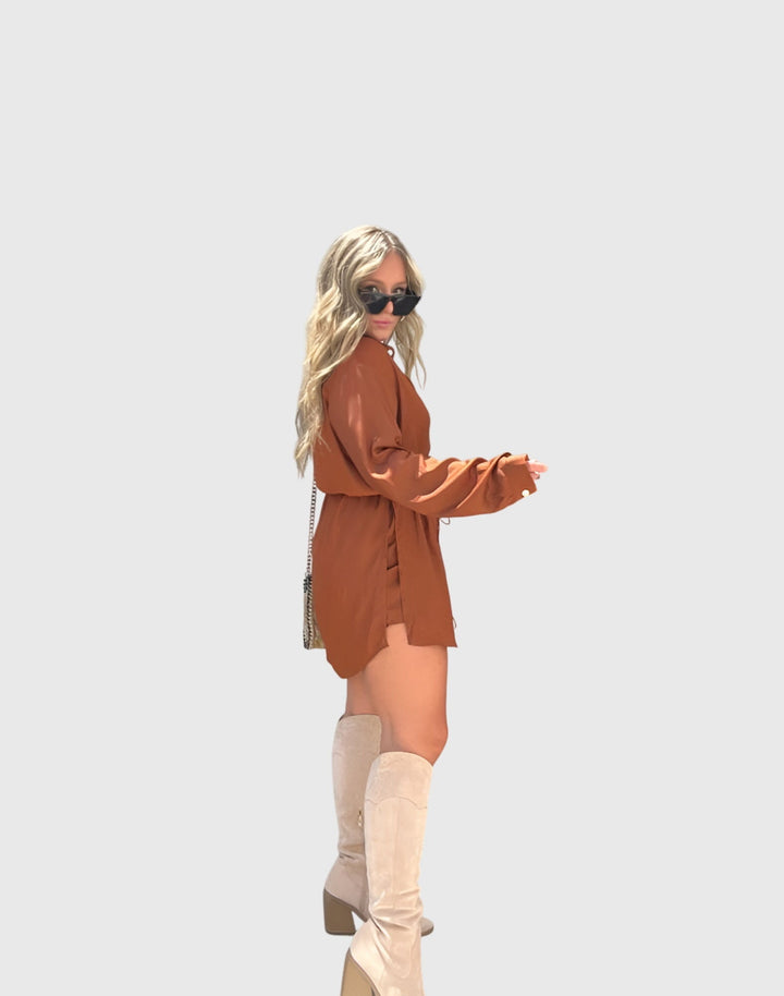 Nova | Terracotta Elegant Midi Romper Dress — view 16