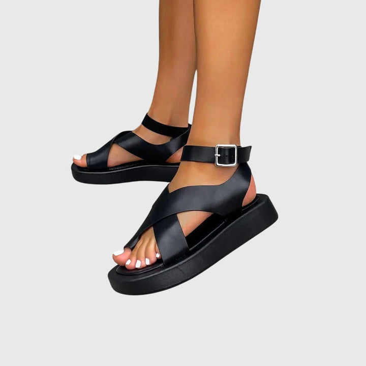 Tess | Black Comfort Block Heel Sandals — view 7