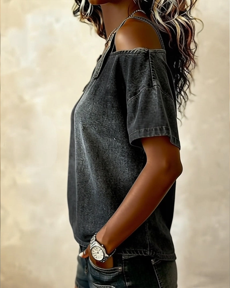 Patricia | Off-Shoulder Denim Shirt — view 5
