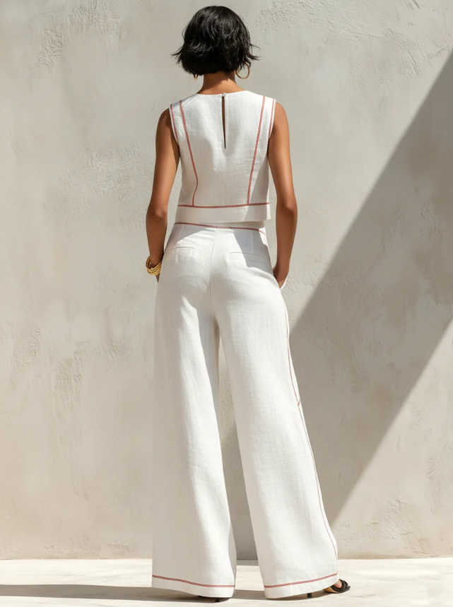 Ivorette | Beige Striped Vest & Trouser Set — view 2