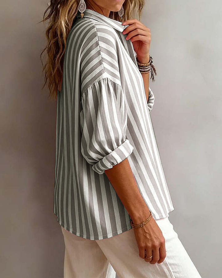 Deborah | Wide Striped Blouse with Collar — view 5