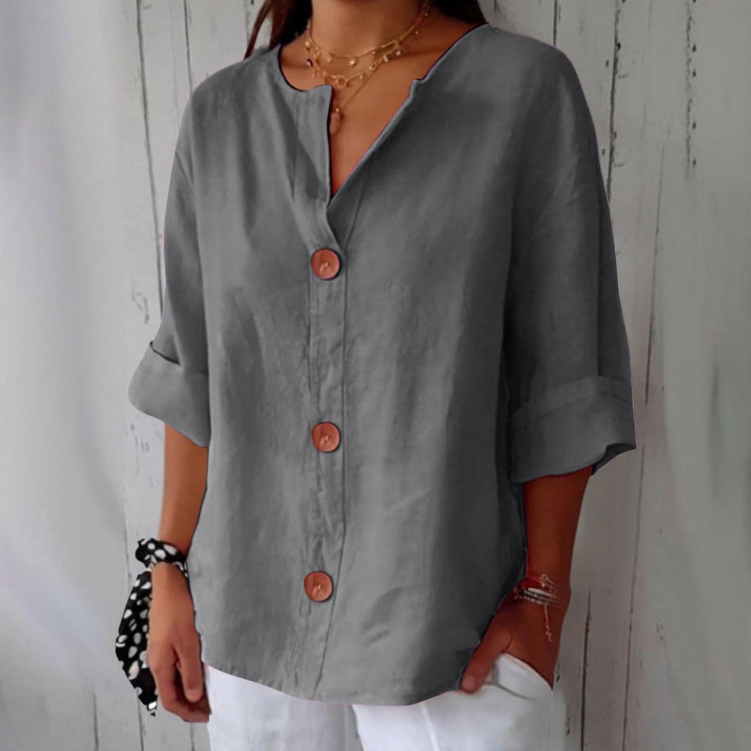 Winslet | Grey V-Neck Linen Blend Shirt