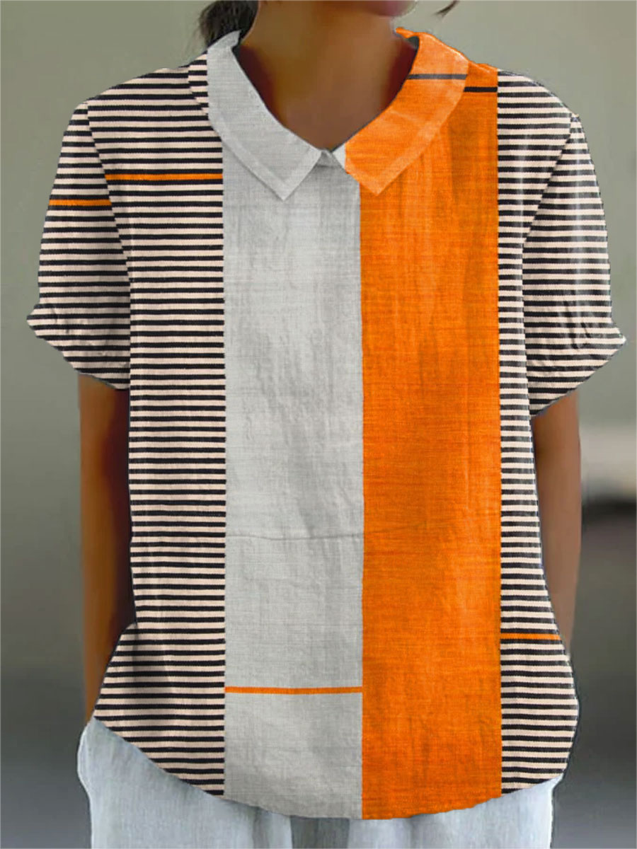Lena | White Color Block Striped Shirt