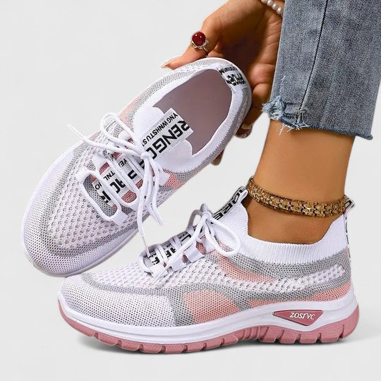 Koralyn | Beige Ankle Strap Block Sneakers — view 4