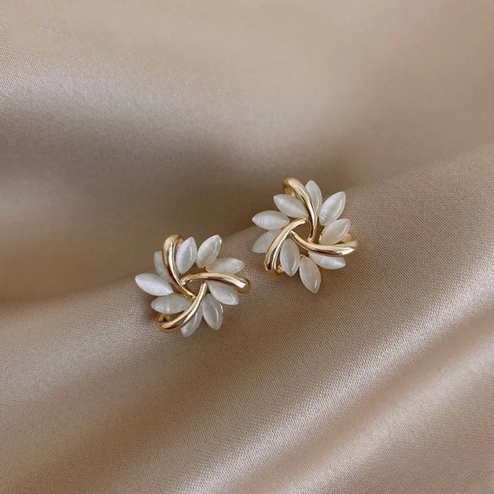 Pixie | Elegant Gold-Tone Earrings with Exquisite Opal Flower Motifs