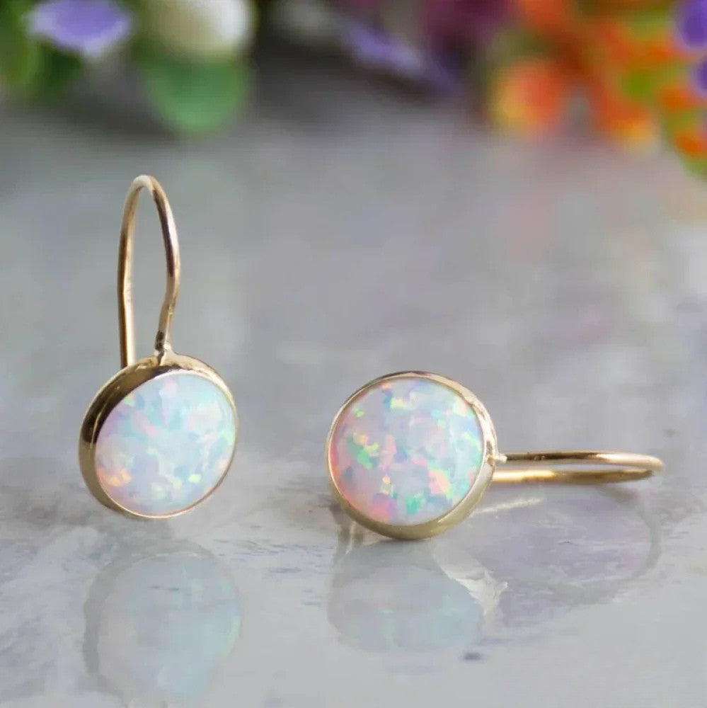 Rosamund | Retro Opalstein Gold-Tone Earrings — view 2