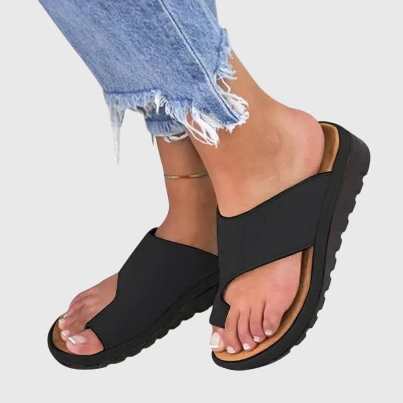 Lizzie | Black Low Wedge Comfort Sandals — view 7