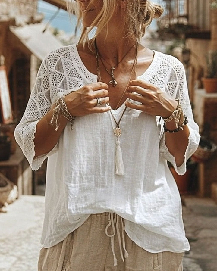 Cynthia | V-Neck Blouse with Lace Detail — view 3
