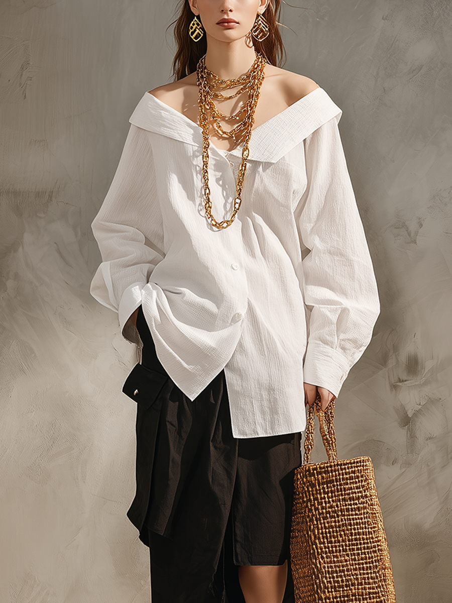 Vera | White Shirt Black Midi Skirt Set — view 2