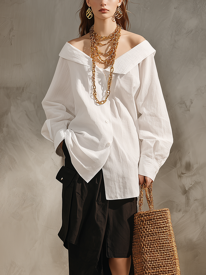Vera | White Shirt Black Midi Skirt Set — view 2